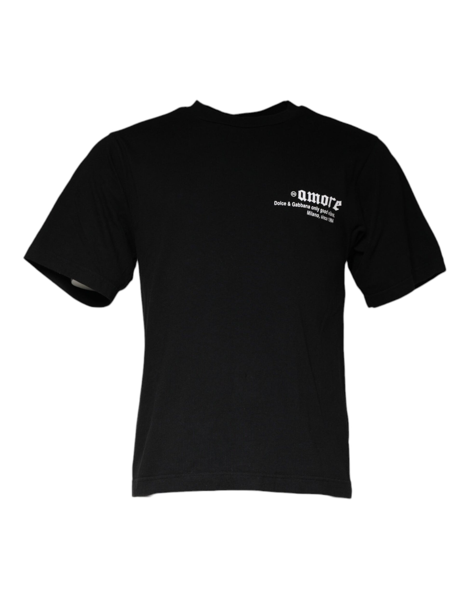Dolce &amp; Gabbana Schwarzes Baumwoll-T-Shirt mit Rundhalsausschnitt und Amore-Print