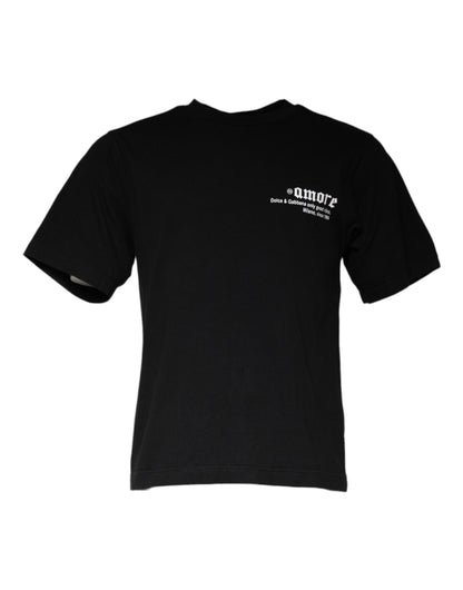 Dolce &amp; Gabbana Schwarzes Baumwoll-T-Shirt mit Rundhalsausschnitt und Amore-Print