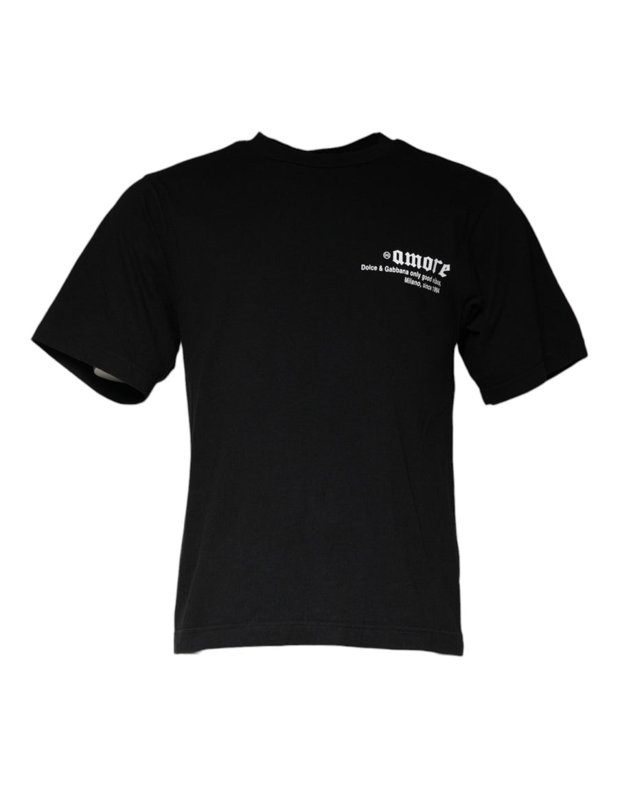 Dolce & Gabbana Schwarzes Baumwoll-T-Shirt mit Rundhalsausschnitt und Amore-Print