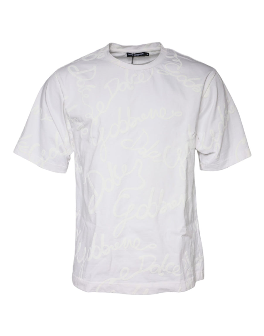 Dolce & Gabbana – Weißes Baumwoll-T-Shirt mit Rundhalsausschnitt und Logo-Print