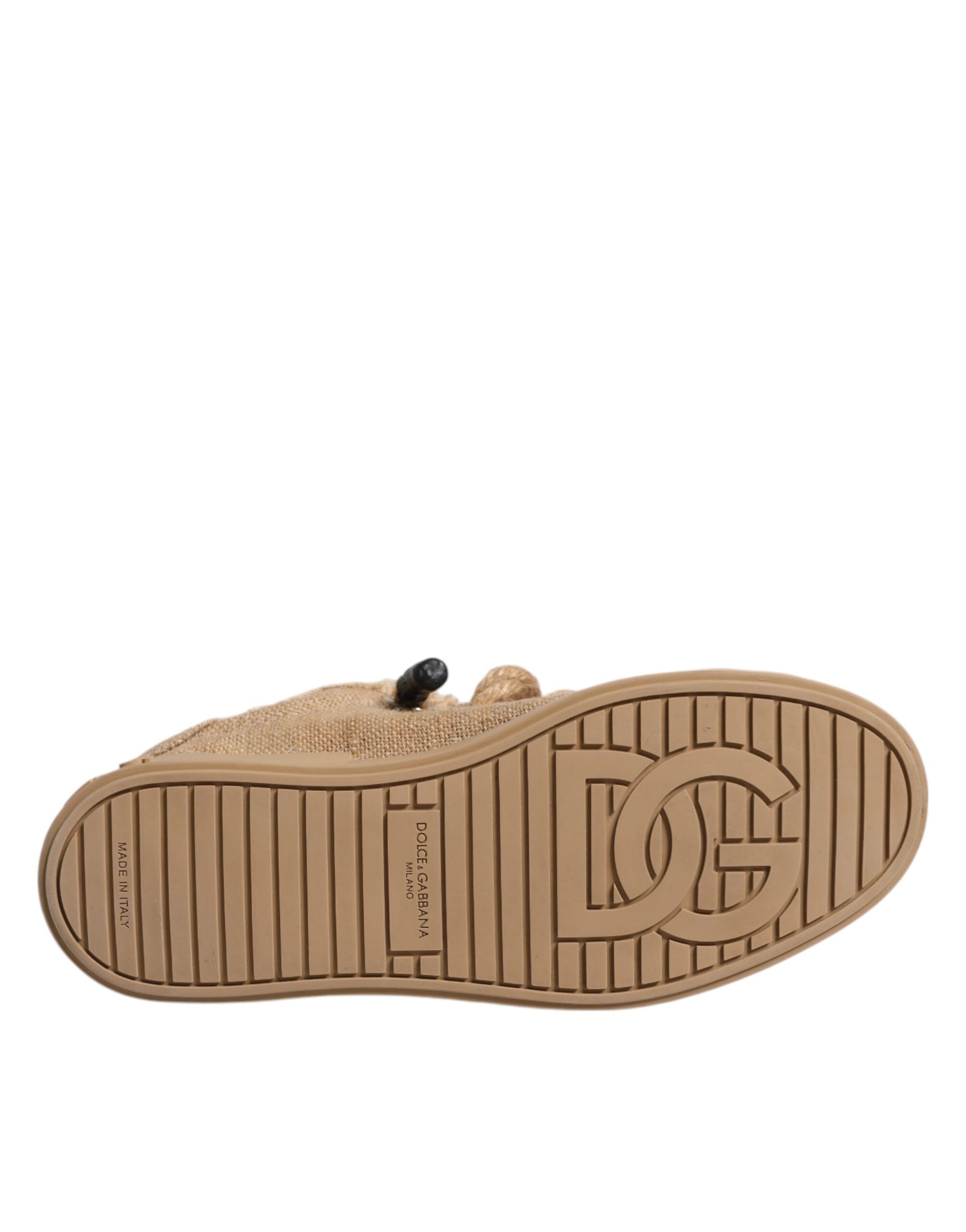 Dolce &amp; Gabbana Braun Jute Stoff Low Top Herren Sneakers Schuhe