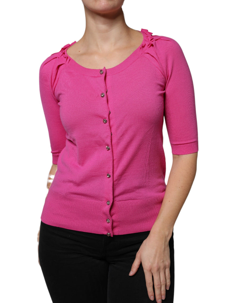 Dolce & Gabbana – Rosa Strickjacke aus Wolle mit Knopfleiste