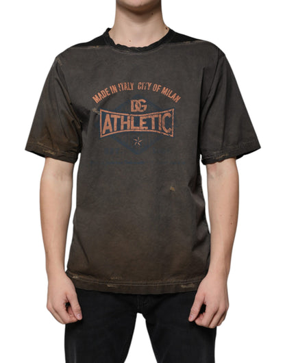Dolce &amp; Gabbana – Braunes T-Shirt aus Baumwolle mit Rundhalsausschnitt und grafischem Print