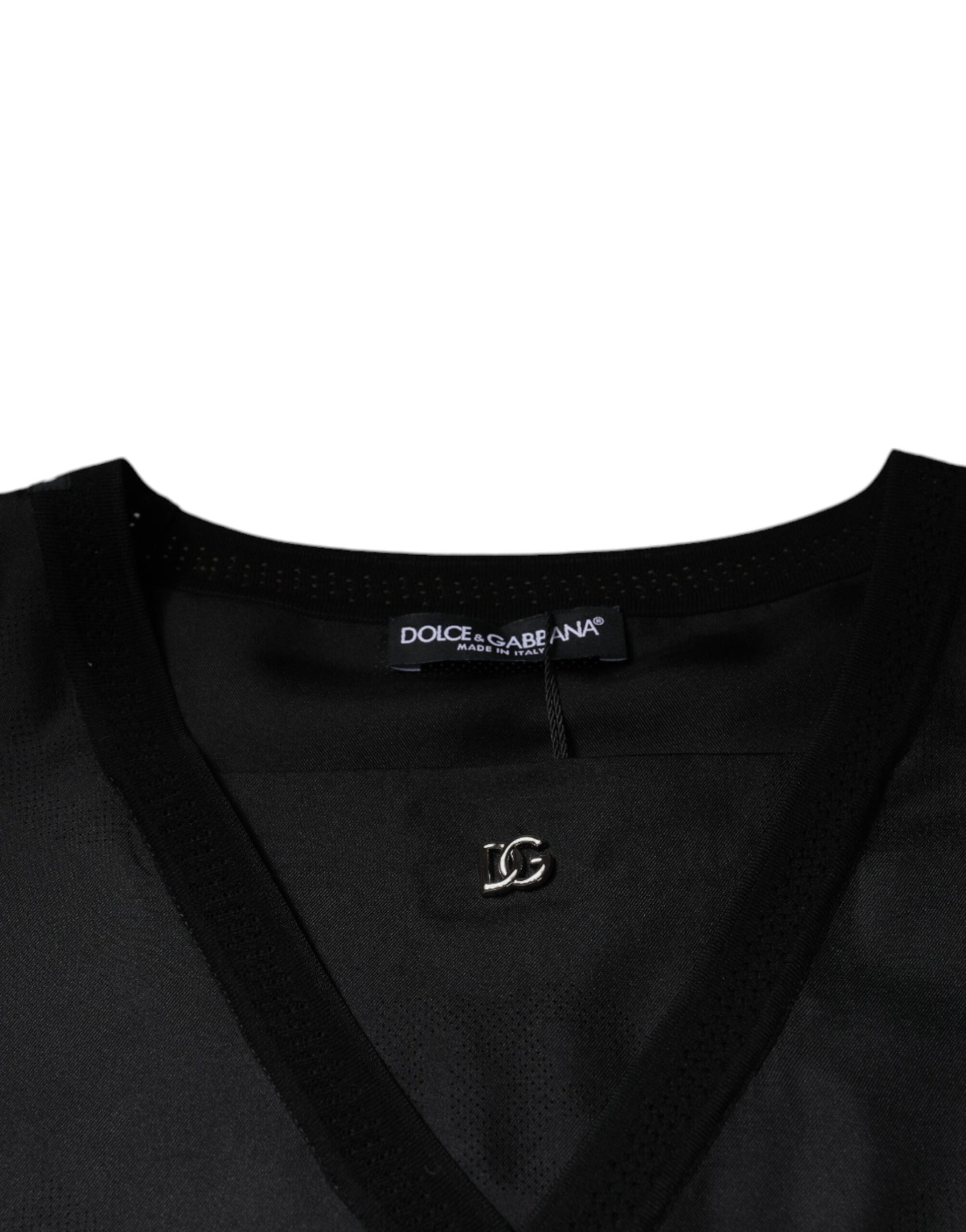 Dolce &amp; Gabbana – Schwarzes, kurzärmliges T-Shirt aus Baumwolle mit quadratischem Ausschnitt
