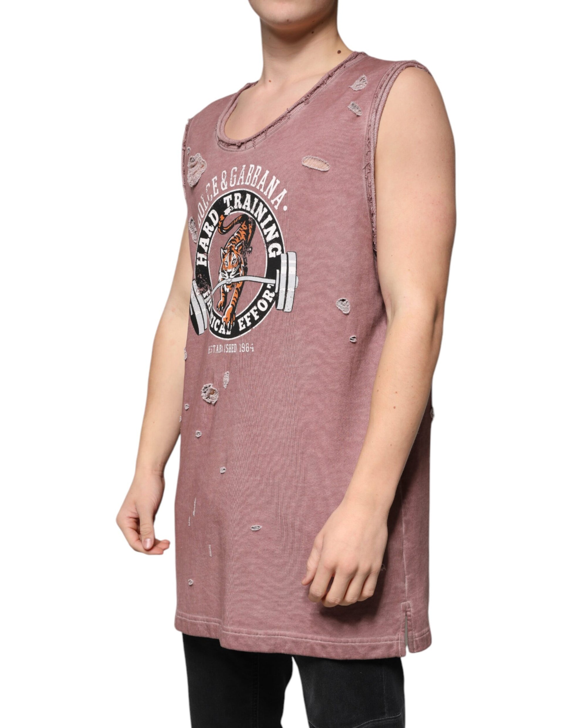 Dolce &amp; Gabbana – Ärmelloses T-Shirt aus brauner Baumwolle mit Rundhalsausschnitt