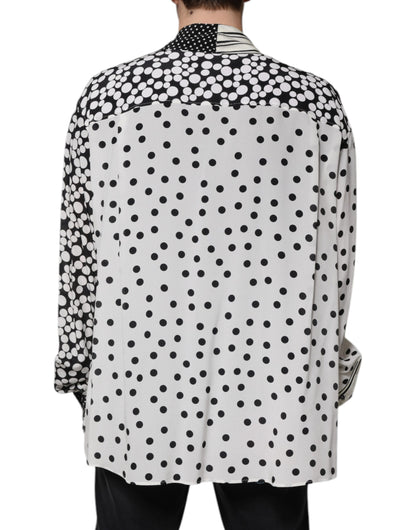 Dolce &amp; Gabbana Schwarz-Weiß Polka Dots Seide Herren Freizeithemd
