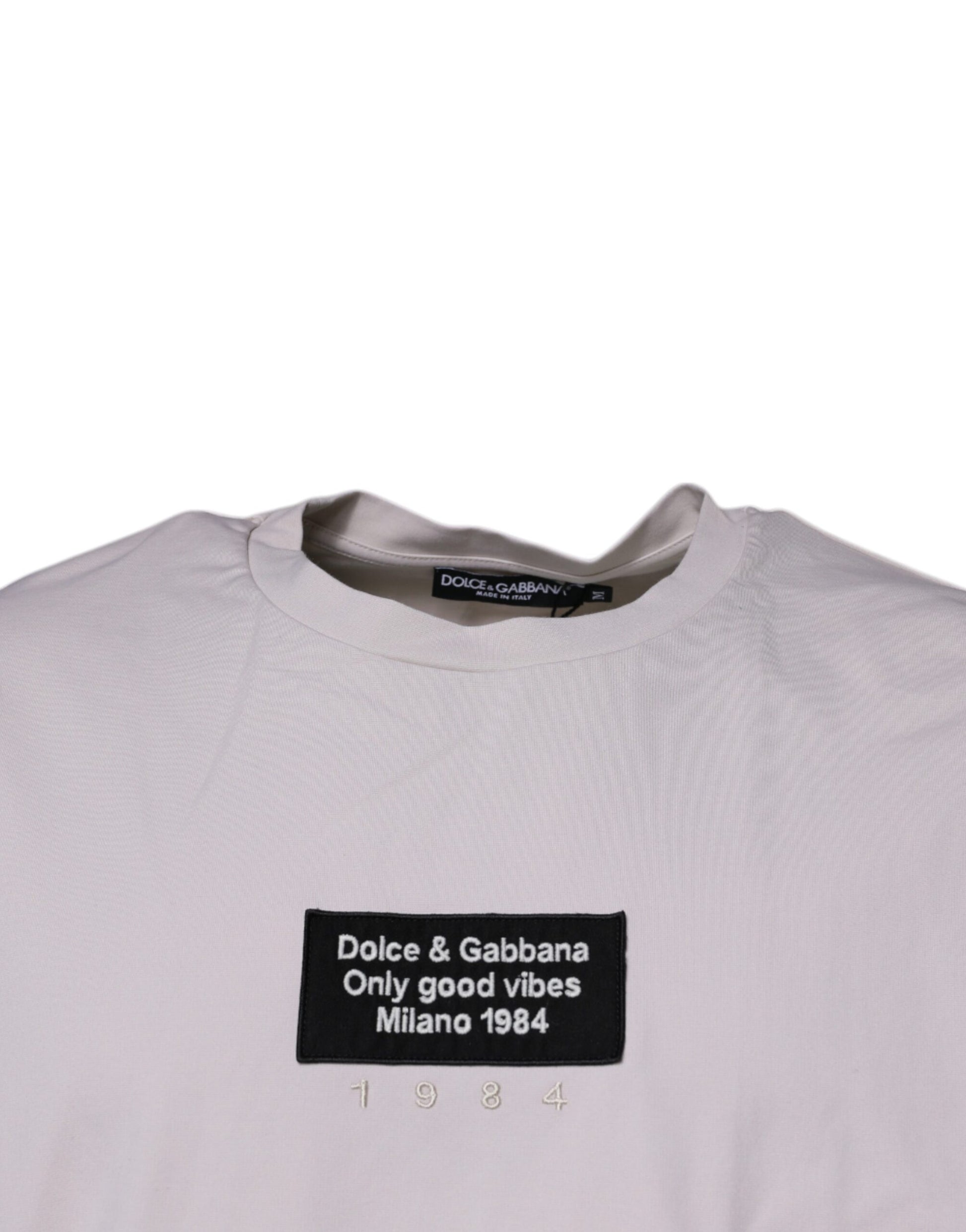 Dolce &amp; Gabbana – Beiges T-Shirt mit Rundhalsausschnitt und kurzen Ärmeln und DG-Logo