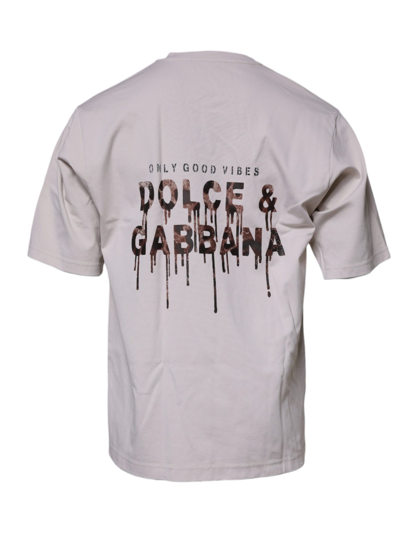 Dolce &amp; Gabbana – Beiges T-Shirt mit Rundhalsausschnitt und kurzen Ärmeln und DG-Logo