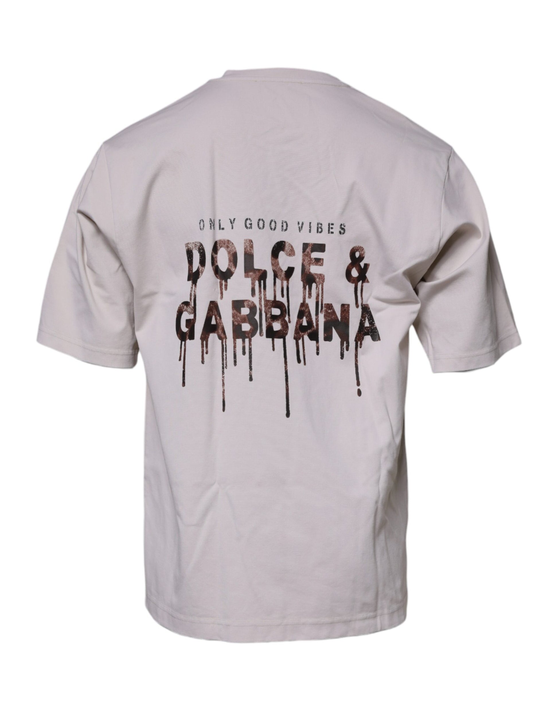 Dolce &amp; Gabbana – Beiges T-Shirt mit Rundhalsausschnitt und kurzen Ärmeln und DG-Logo