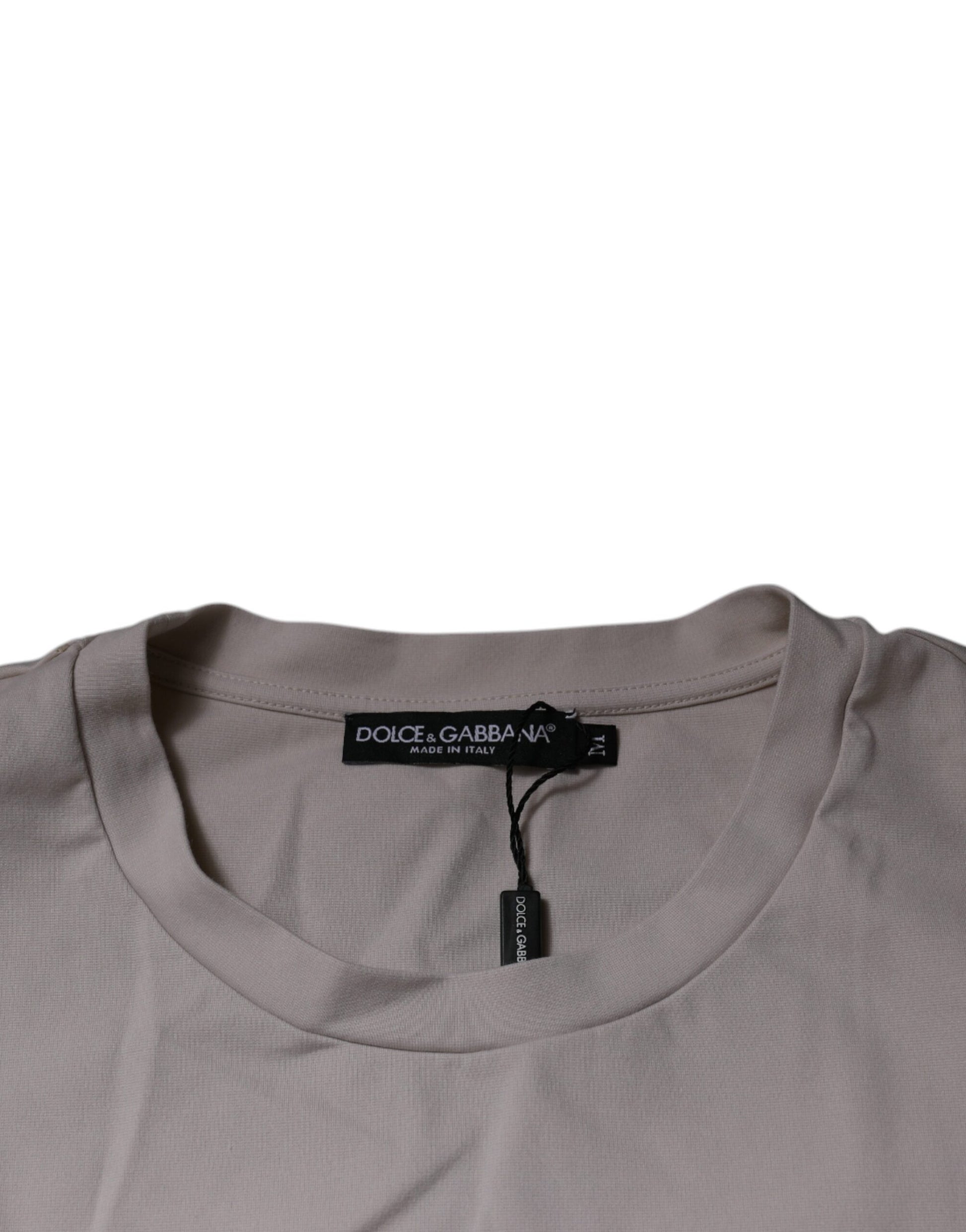 Dolce &amp; Gabbana – Beiges T-Shirt mit Rundhalsausschnitt und kurzen Ärmeln und DG-Logo