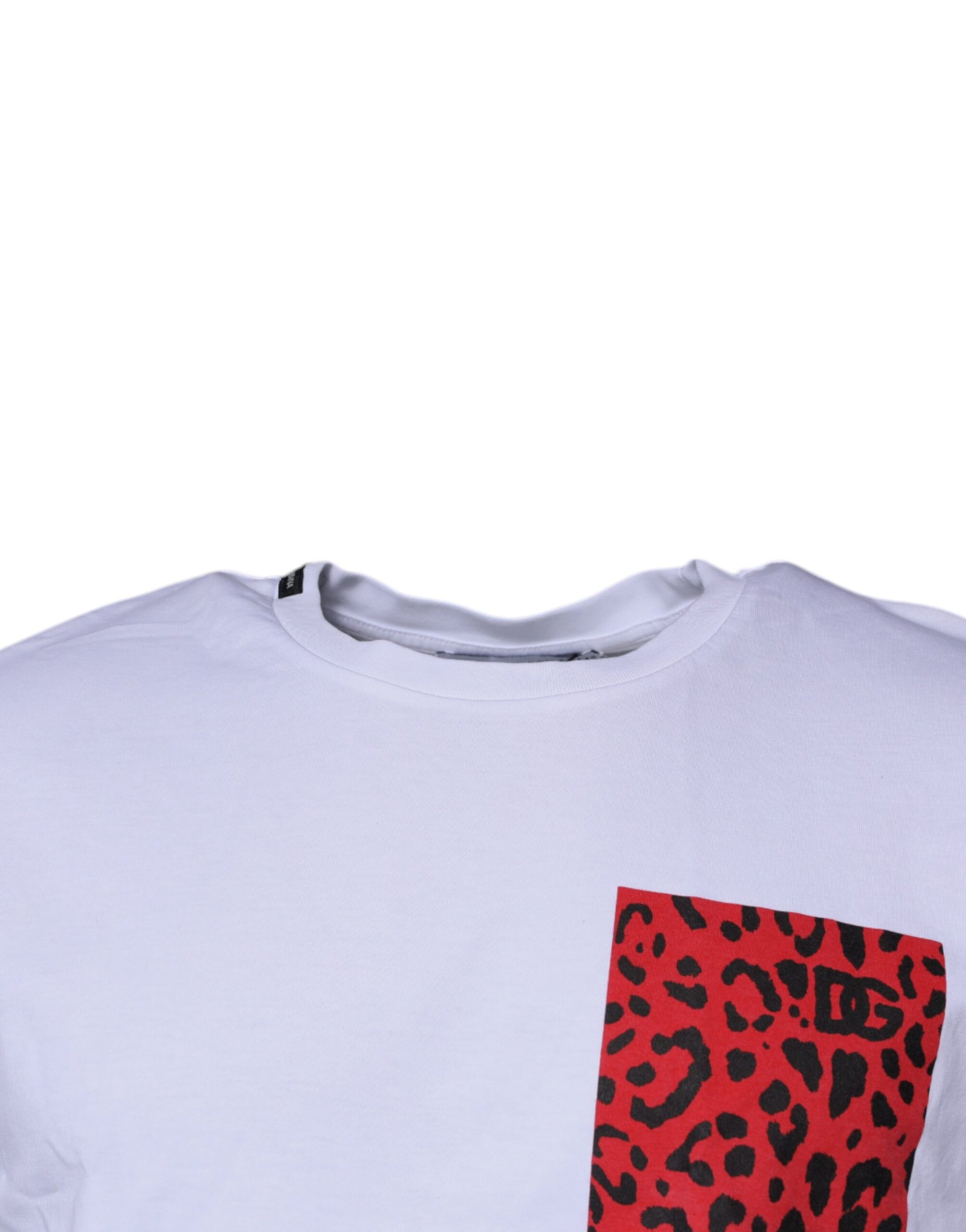 Dolce &amp; Gabbana – T-Shirt aus Baumwolle mit Rundhalsausschnitt und Leopardenmuster in Weiß und Rot