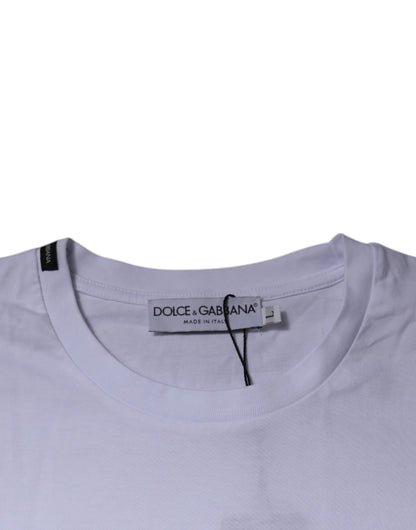 Dolce &amp; Gabbana – T-Shirt aus Baumwolle mit Rundhalsausschnitt und Leopardenmuster in Weiß und Rot