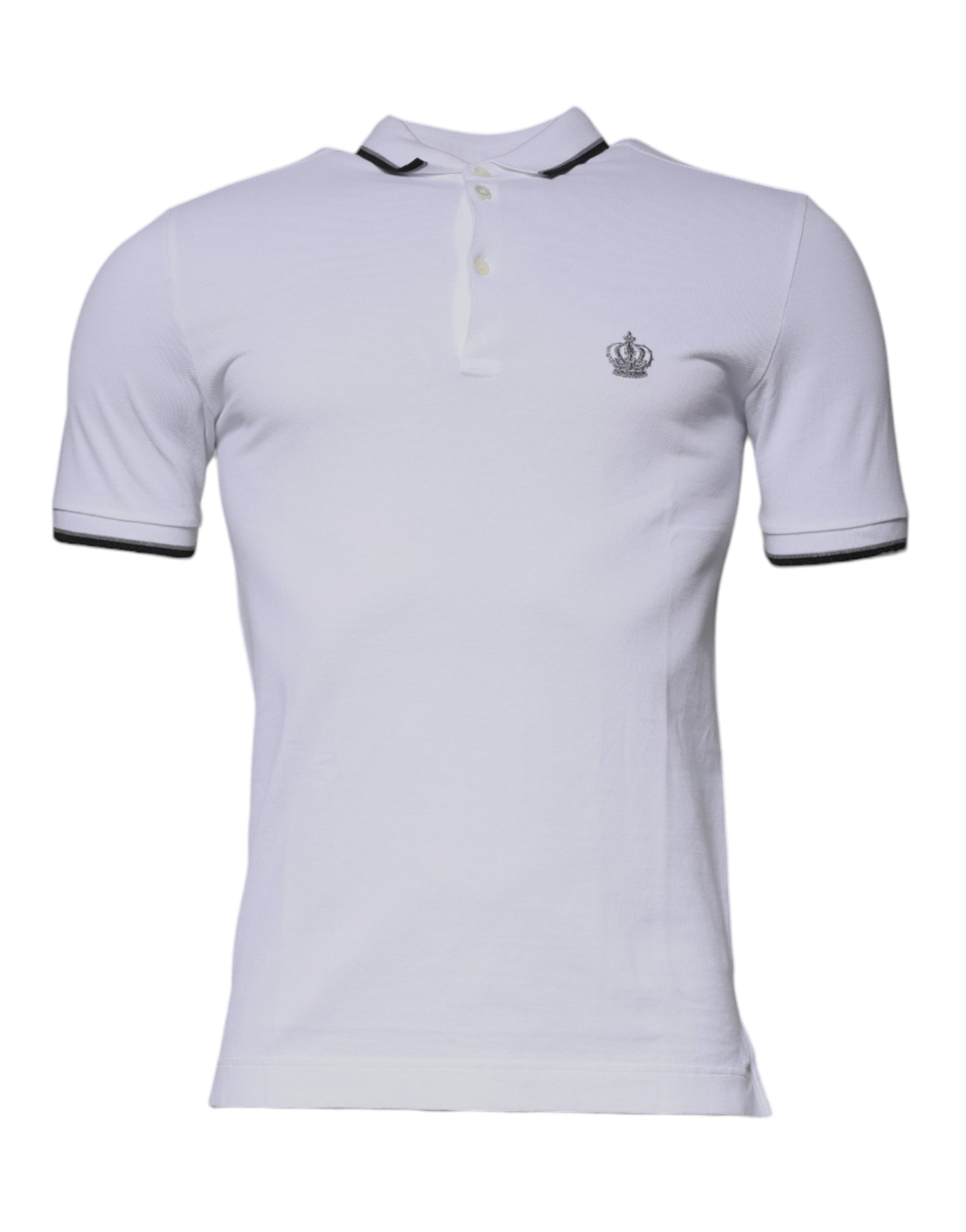 Dolce &amp; Gabbana – Weißes Poloshirt aus Baumwolle mit Kronenkragen
