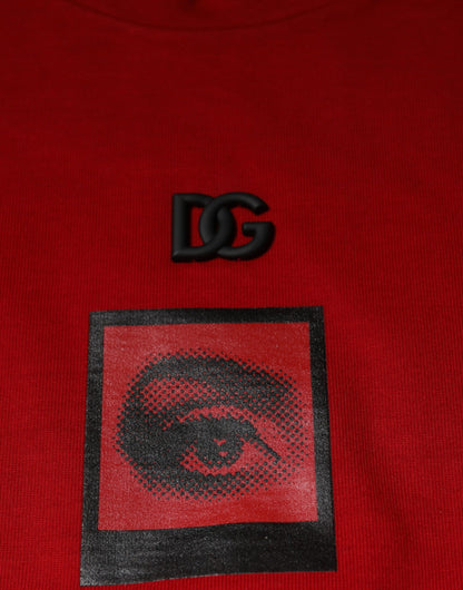 Dolce &amp; Gabbana Rotes T-Shirt aus Baumwolle mit Rundhalsausschnitt und DG Eye-Print