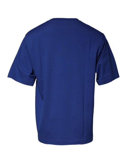 Dolce &amp; Gabbana – Blaues T-Shirt aus Baumwolle mit Rundhalsausschnitt und Logo-Print für Herren