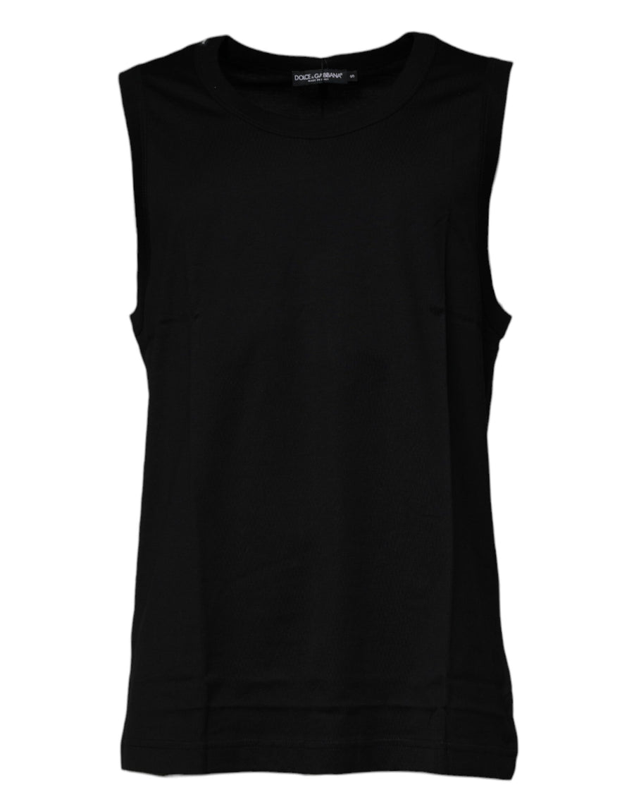Dolce & Gabbana Schwarzes ärmelloses T-Shirt aus Baumwolle mit Rundhalsausschnitt