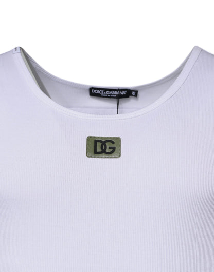 Dolce &amp; Gabbana – Ärmelloses T-Shirt aus weißer Baumwolle mit Rundhalsausschnitt
