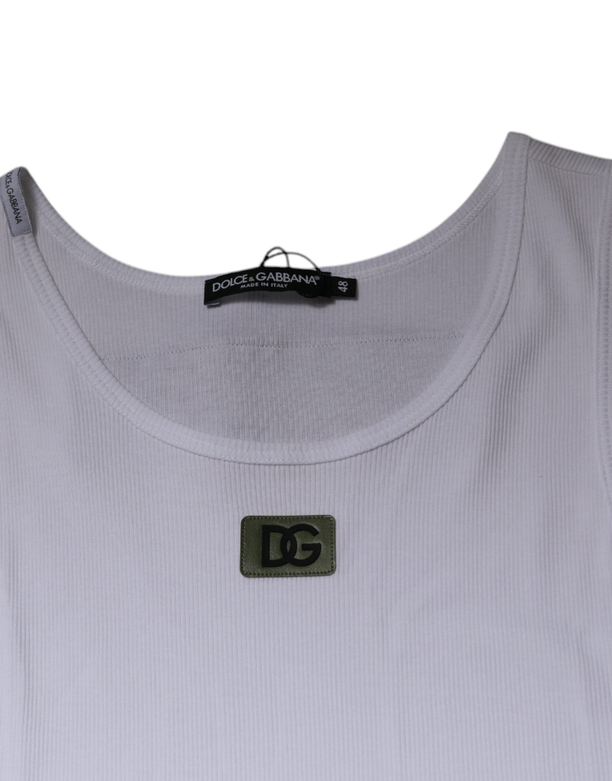 Dolce &amp; Gabbana – Ärmelloses T-Shirt aus weißer Baumwolle mit Rundhalsausschnitt