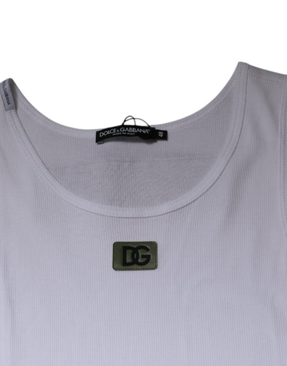 Dolce &amp; Gabbana – Ärmelloses T-Shirt aus weißer Baumwolle mit Rundhalsausschnitt