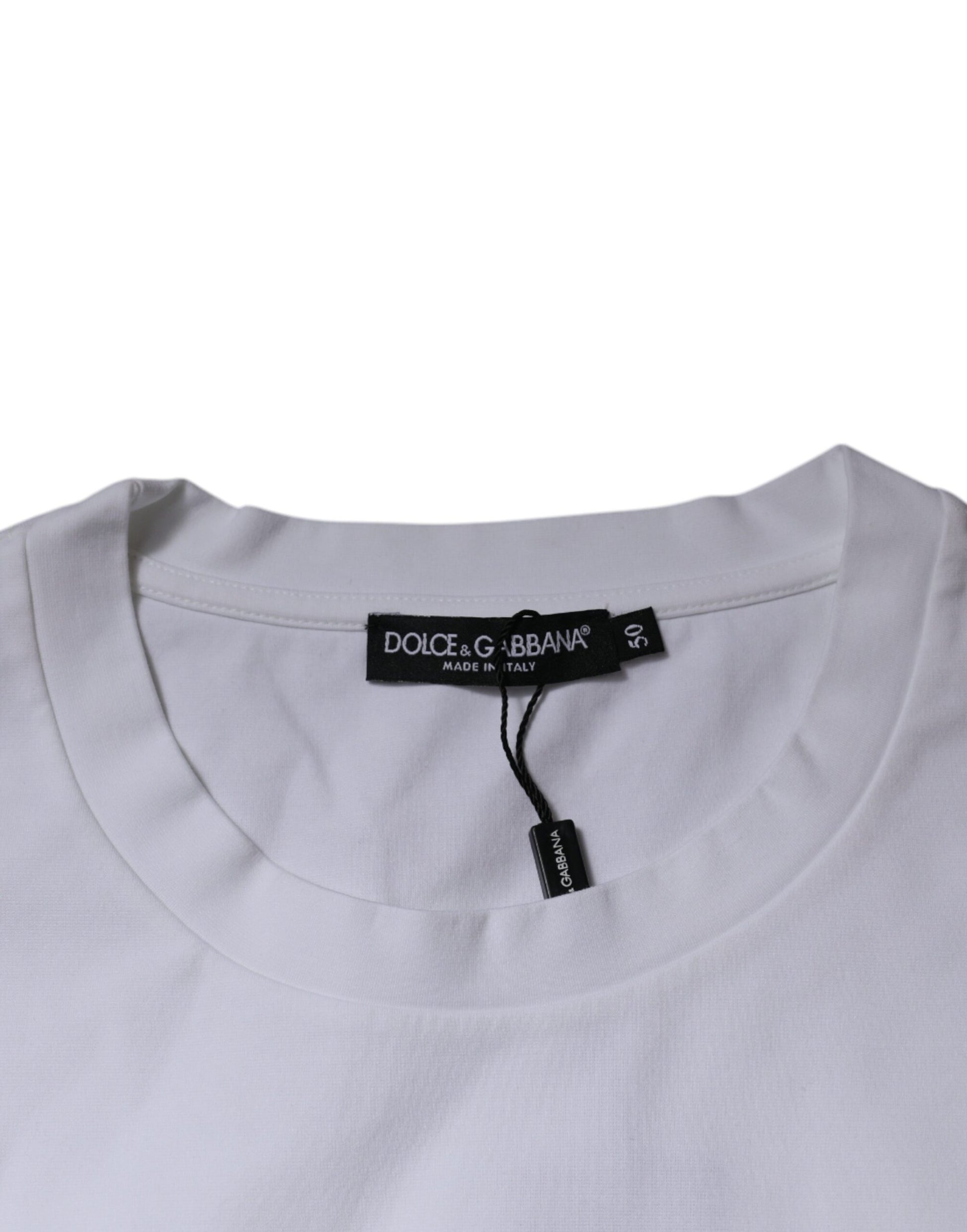 Dolce &amp; Gabbana – Weißes T-Shirt aus Baumwolle mit Rundhalsausschnitt und DG-Logo