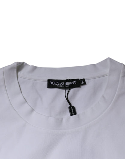 Dolce &amp; Gabbana – Weißes T-Shirt aus Baumwolle mit Rundhalsausschnitt und DG-Logo