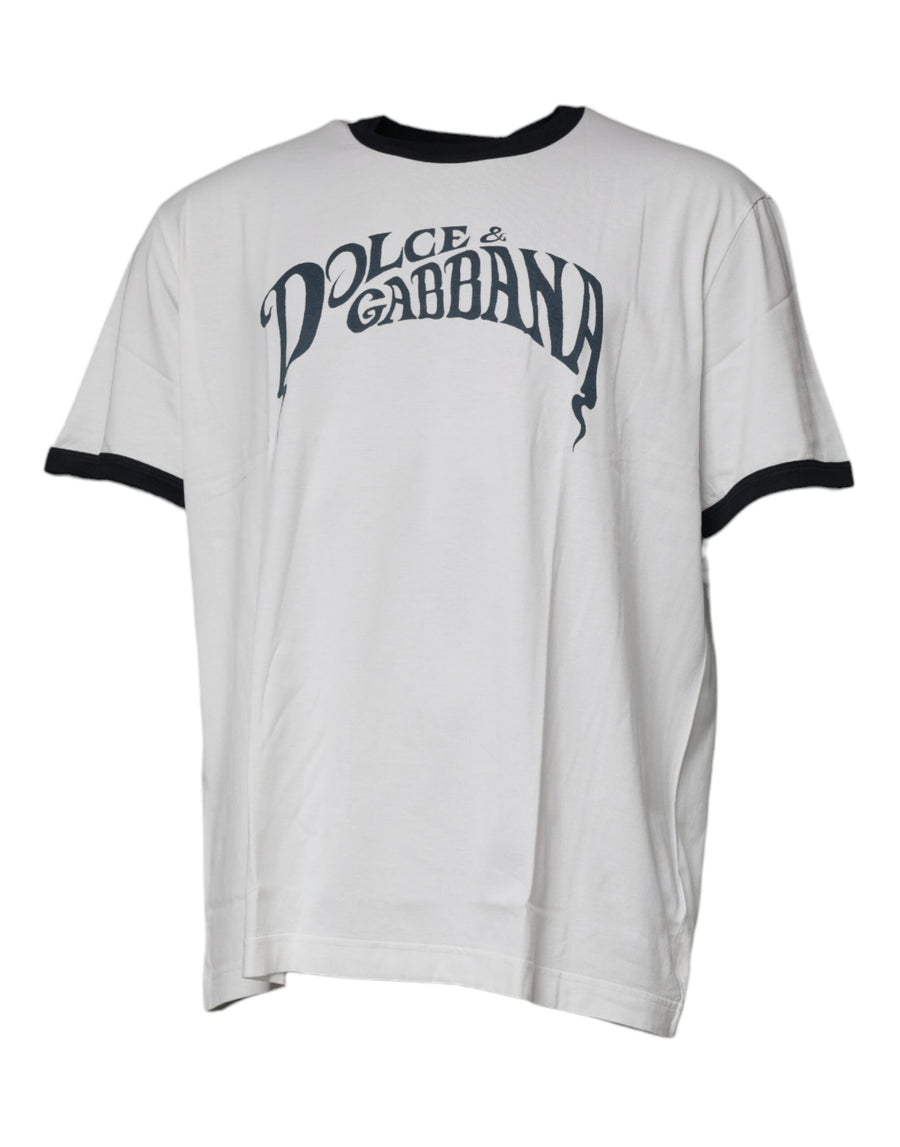 Dolce & Gabbana – Weißes Baumwoll-T-Shirt mit Rundhalsausschnitt und grafischem Print