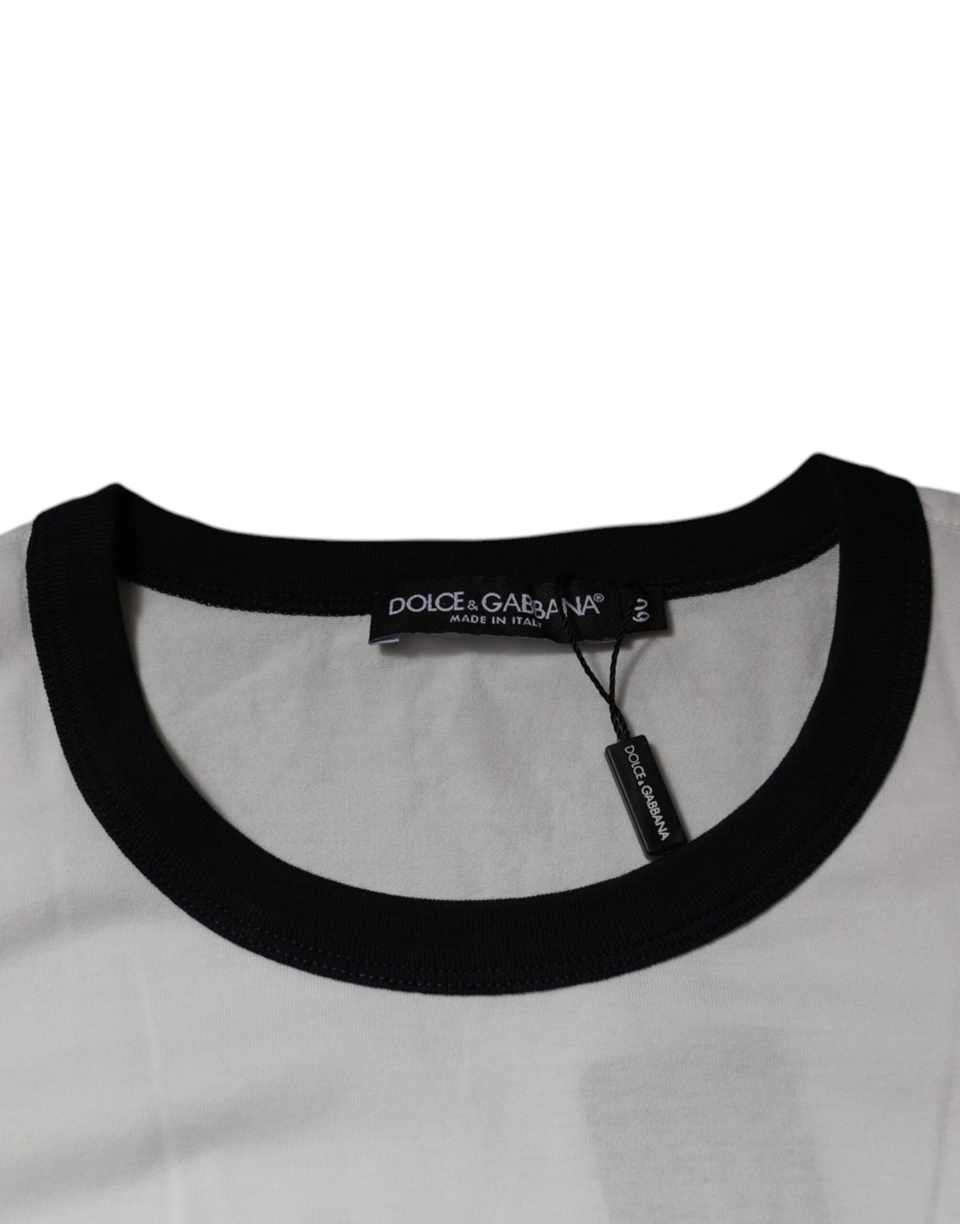 Dolce &amp; Gabbana – Weißes Baumwoll-T-Shirt mit Rundhalsausschnitt und grafischem Print
