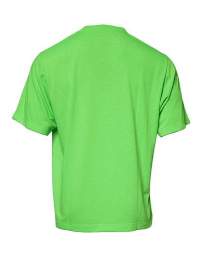 Dolce &amp; Gabbana Grünes T-Shirt aus Baumwolle mit Rundhalsausschnitt und DG-Logo