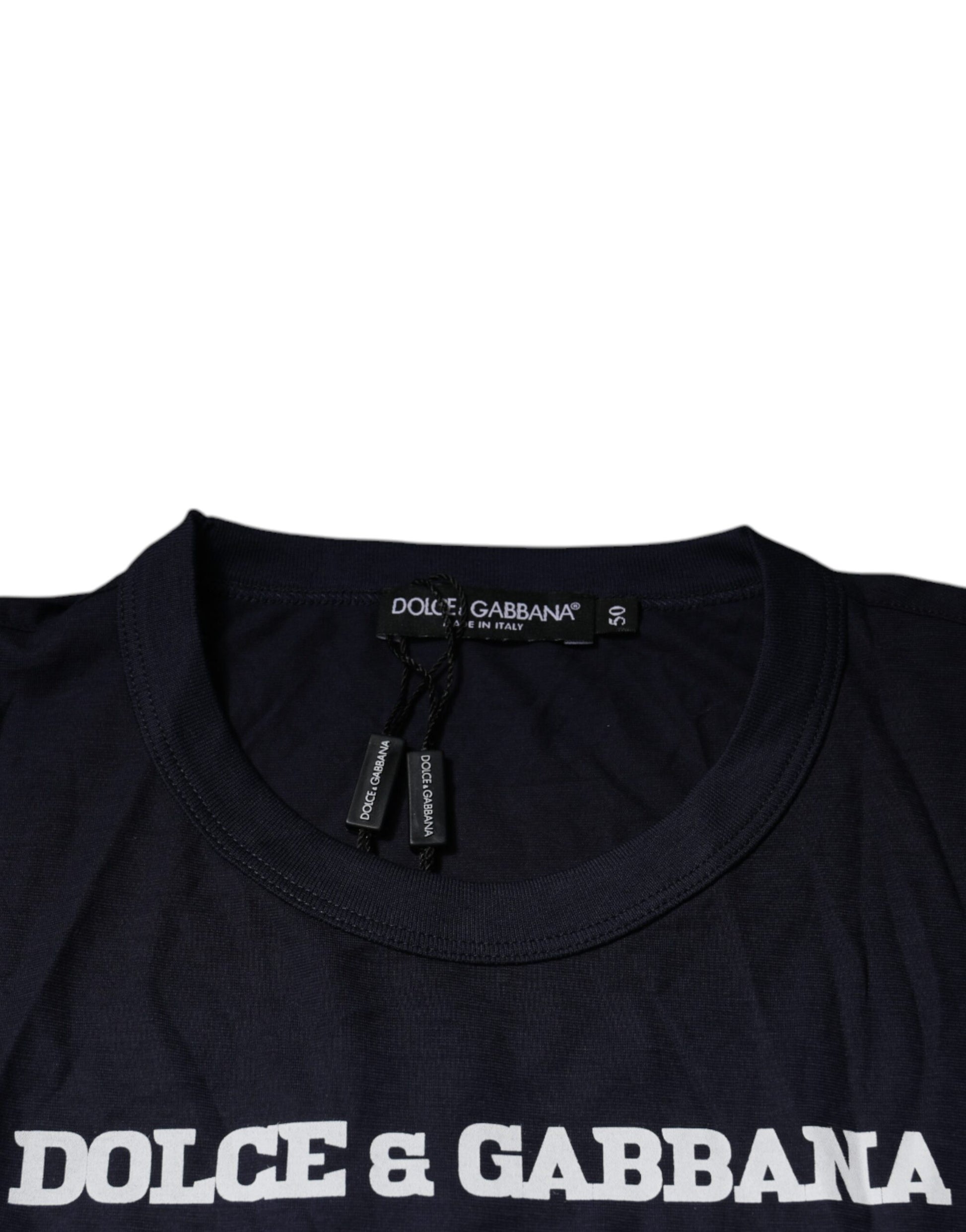 Dolce &amp; Gabbana Blaues D&amp;G King Of Love Baumwoll-T-Shirt mit Rundhalsausschnitt