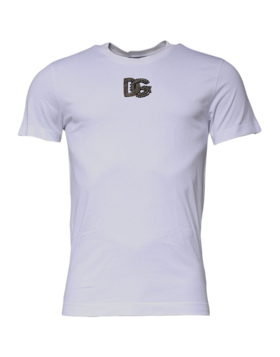 Dolce & Gabbana – Weißes T-Shirt aus Baumwolle mit Rundhalsausschnitt und DG-Logo