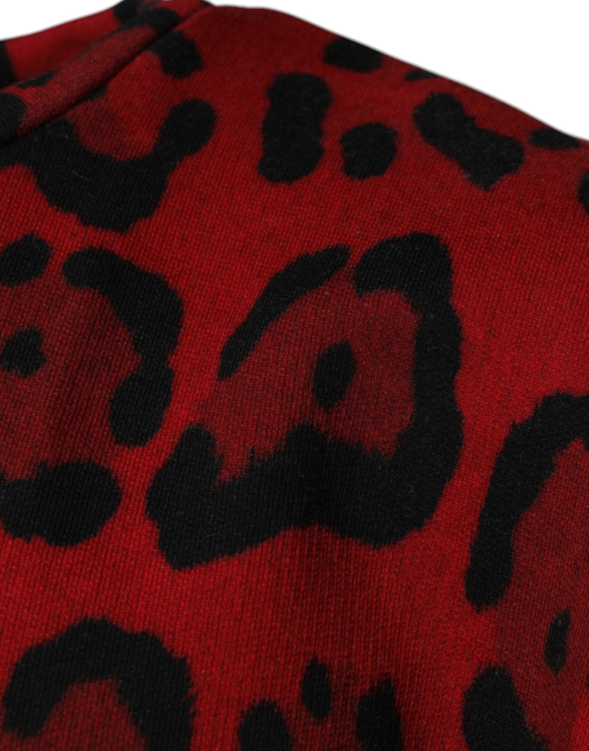 Dolce &amp; Gabbana Rotes ärmelloses Baumwoll-T-Shirt mit Leopardenmuster