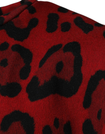 Dolce &amp; Gabbana Rotes ärmelloses Baumwoll-T-Shirt mit Leopardenmuster