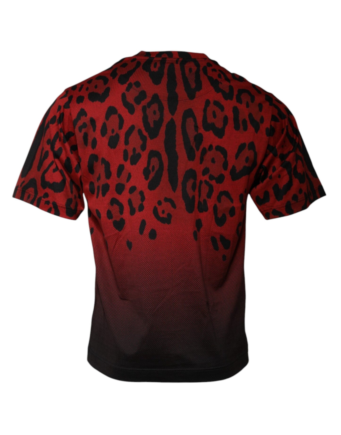 Dolce &amp; Gabbana – Rotes, kurzärmliges Baumwoll-T-Shirt mit Leopardenmuster
