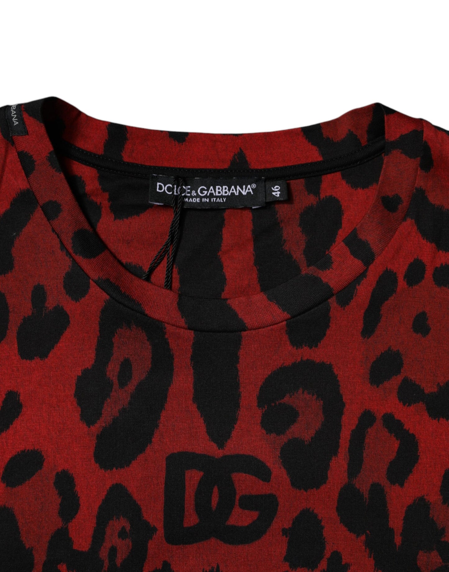 Dolce &amp; Gabbana – Rotes, kurzärmliges Baumwoll-T-Shirt mit Leopardenmuster