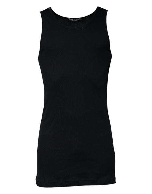 Dolce & Gabbana – Schwarzes, ärmelloses Tank-T-Shirt aus Baumwolle mit Rundhalsausschnitt