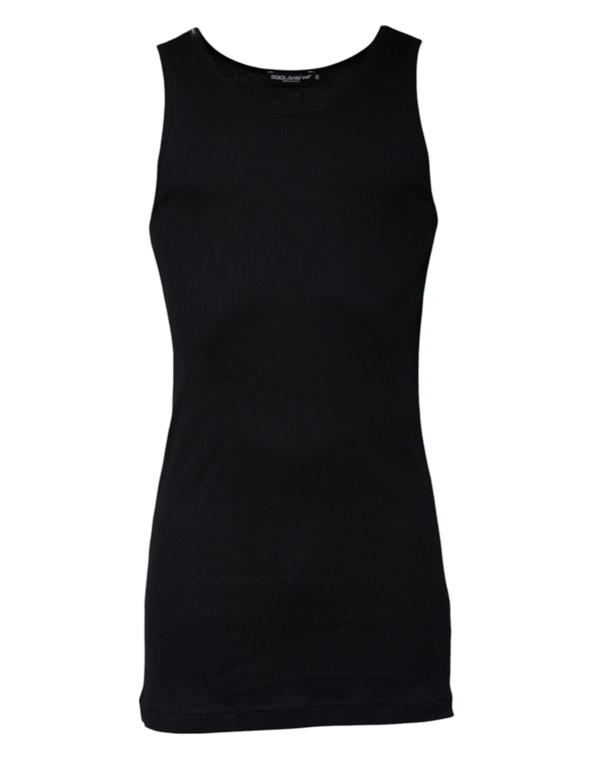 Dolce &amp; Gabbana – Schwarzes, ärmelloses Tank-T-Shirt aus Baumwolle mit Rundhalsausschnitt