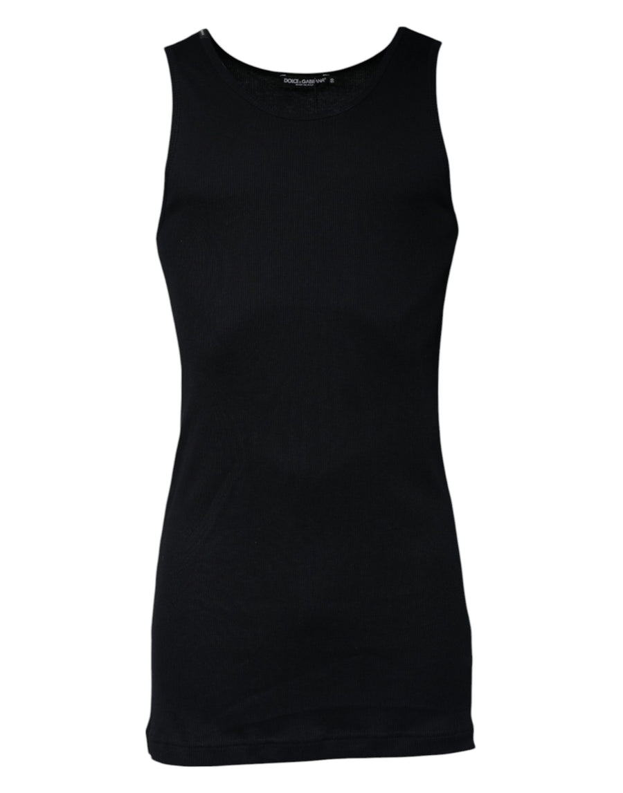 Dolce & Gabbana – Schwarzes, ärmelloses Tank-T-Shirt aus Baumwolle mit Rundhalsausschnitt