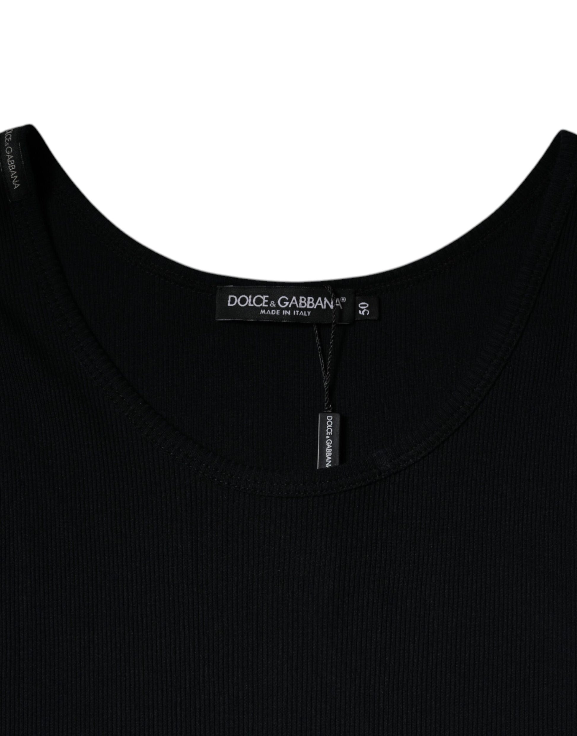 Dolce &amp; Gabbana – Schwarzes, ärmelloses Tank-T-Shirt aus Baumwolle mit Rundhalsausschnitt
