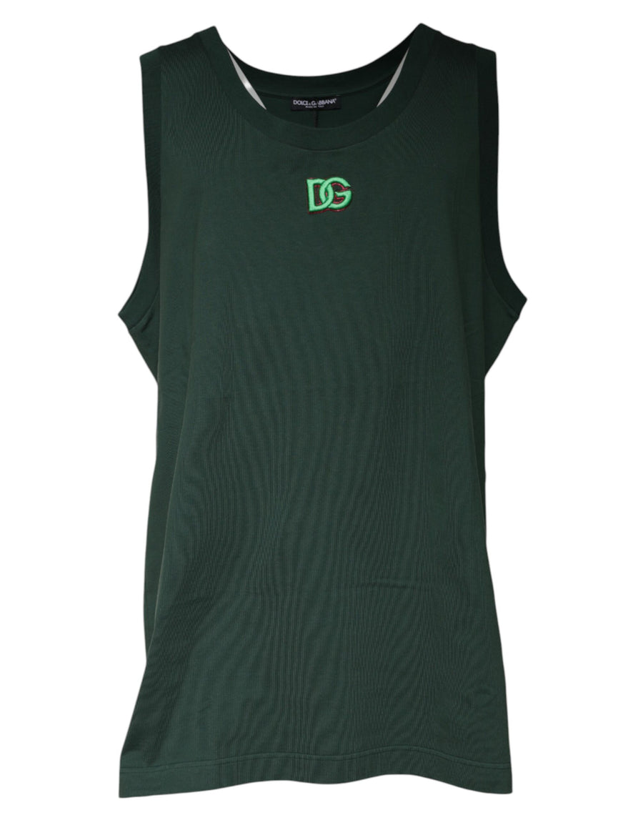 Dolce & Gabbana Grünes DG-ärmelloses Tank-T-Shirt mit Rundhalsausschnitt