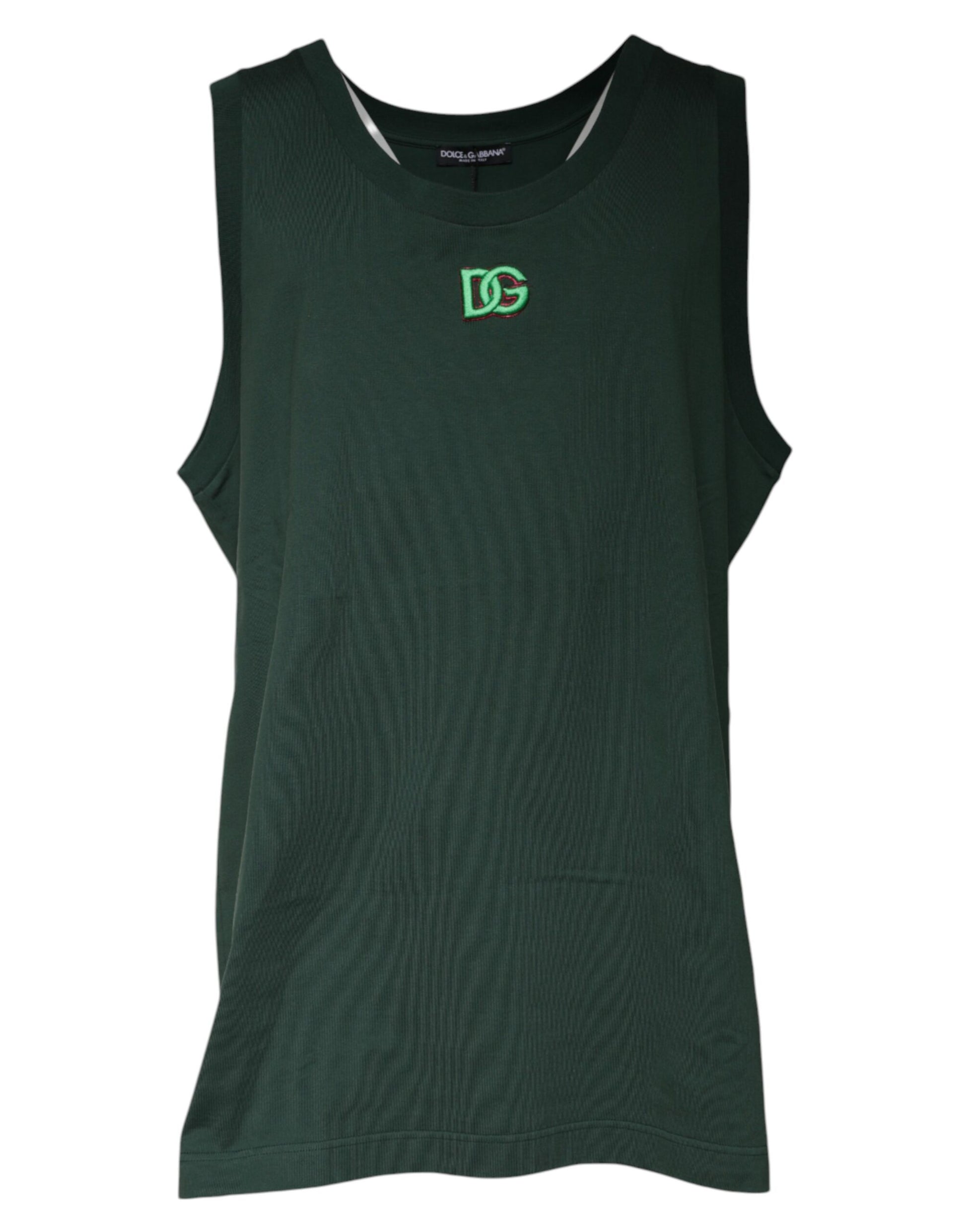 Dolce &amp; Gabbana Grünes DG-ärmelloses Tank-T-Shirt mit Rundhalsausschnitt
