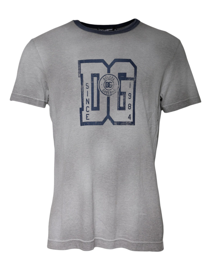 Dolce & Gabbana – Graues Baumwoll-T-Shirt mit Rundhalsausschnitt und Logo-Print
