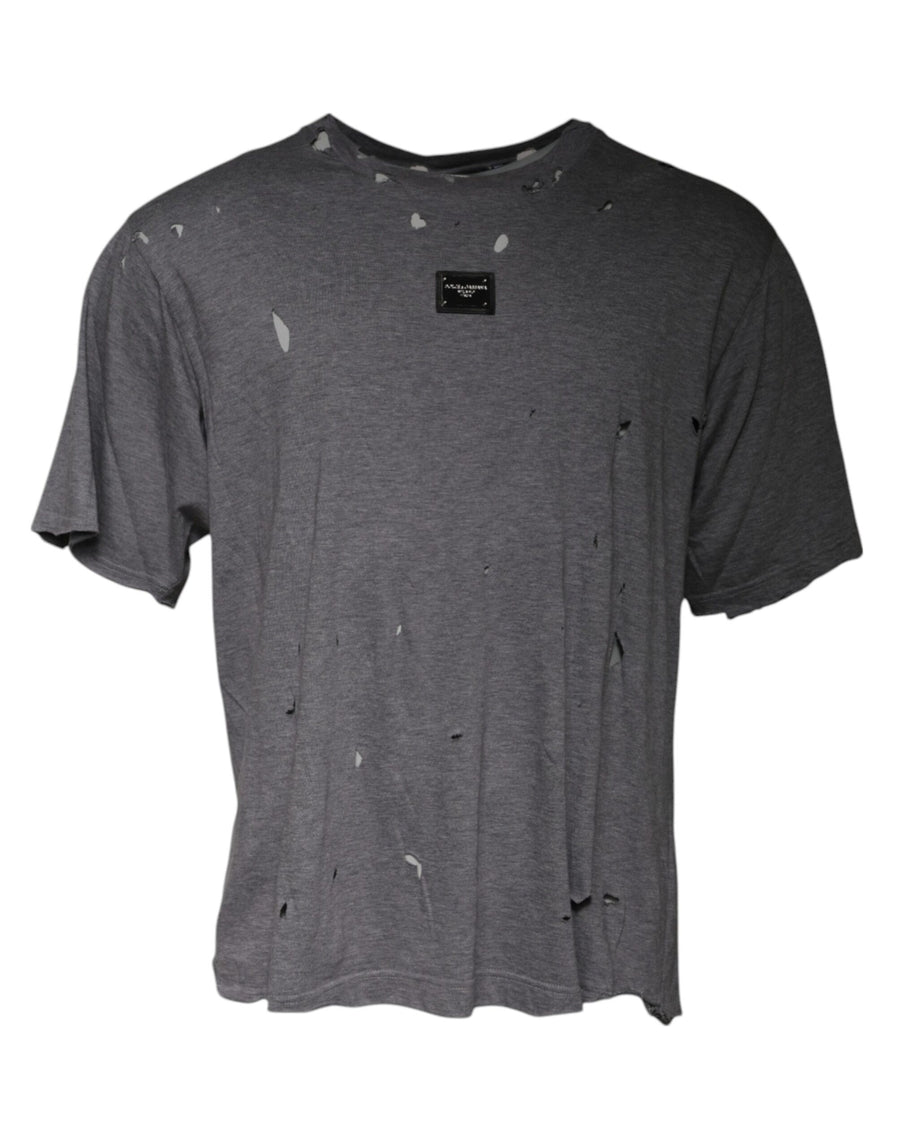 Dolce & Gabbana – Graues T-Shirt mit Rundhalsausschnitt und kurzen Ärmeln und Logo