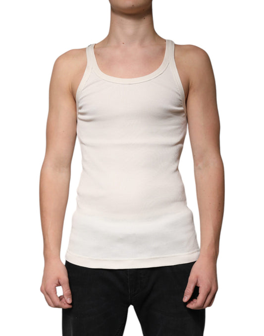 Dolce & Gabbana – Ärmelloses Tank-T-Shirt aus Baumwolle mit Rundhalsausschnitt in Off-White