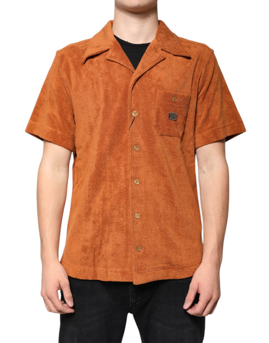 Dolce &amp; Gabbana – Hemd aus Baumwollsamt mit Button-Down-Kragen in Haselnussbraun