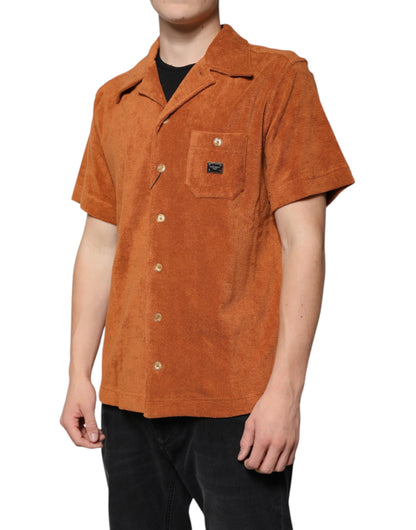 Dolce &amp; Gabbana – Hemd aus Baumwollsamt mit Button-Down-Kragen in Haselnussbraun