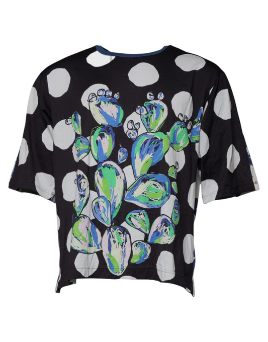 Dolce & Gabbana – T-Shirt aus Baumwolle mit Rundhalsausschnitt und Print in Schwarz und Weiß