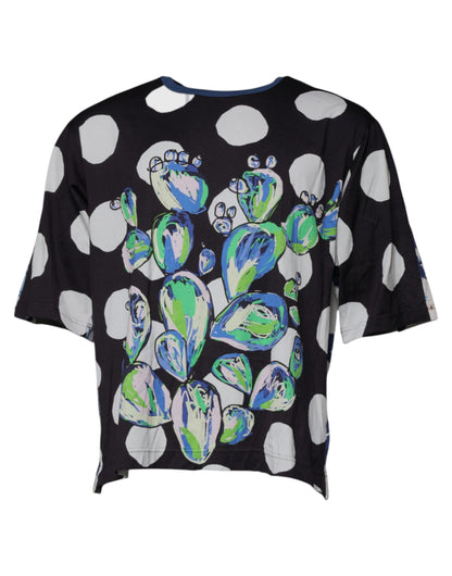 Dolce &amp; Gabbana – T-Shirt aus Baumwolle mit Rundhalsausschnitt und Print in Schwarz und Weiß