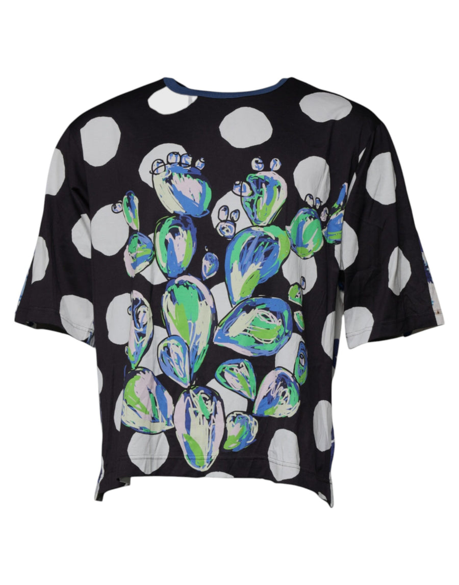 Dolce & Gabbana – T-Shirt aus Baumwolle mit Rundhalsausschnitt und Print in Schwarz und Weiß