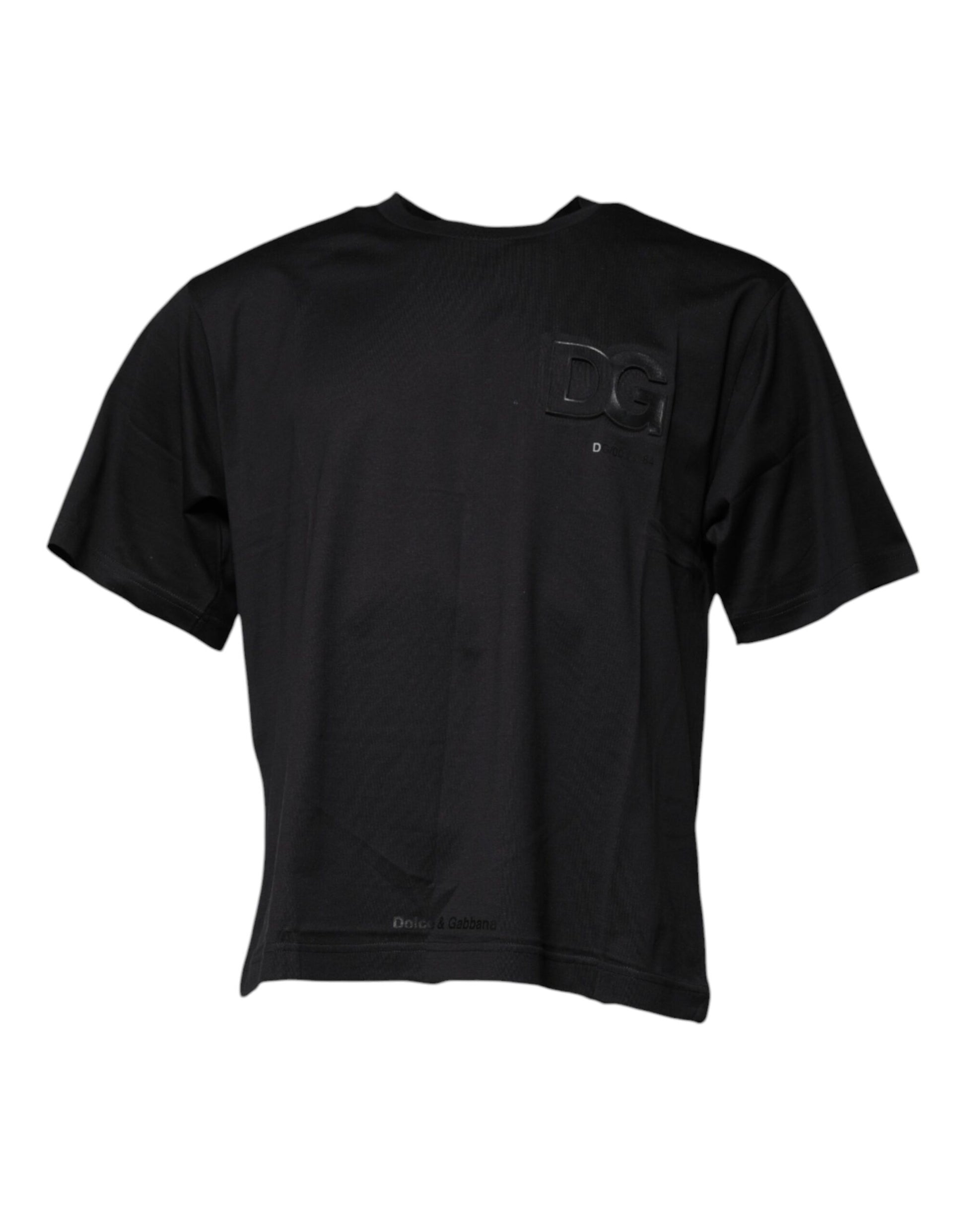 Dolce &amp; Gabbana – Schwarzes Baumwoll-T-Shirt mit Rundhalsausschnitt und DG-Logodruck