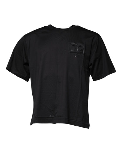 Dolce &amp; Gabbana – Schwarzes Baumwoll-T-Shirt mit Rundhalsausschnitt und DG-Logodruck